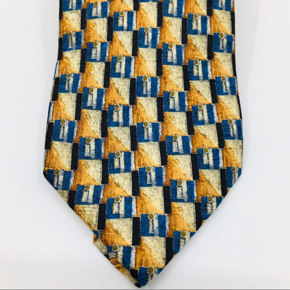 Zegna Gold Blue Geometric ZEGNA Silk Tie